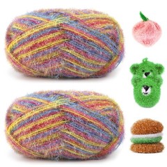 JeogYong Scrubby Yarn 2 Skeins (2 x 100g, 2 x 218yd) Scrubby Sparkle Yarn, Fl…