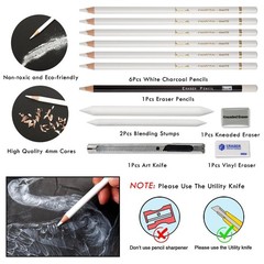 White Charcoal Pencils Set – 12 Piece Sketch Highlight White Pencils Set for …