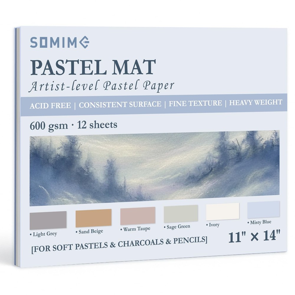 11×14 Sanded Pastel Paper Pad for Artists, 12 Sheets of 6 Assorted Light Colo…