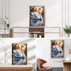 DPHERO DIY Swan Diamond Painting Kits for Adults,5D Twilight Mittel, White