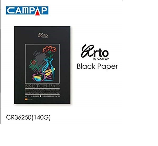 Black paper Sketch Pad – 140 gsm paper (Spain origin) – A4 size (20 sheets)
