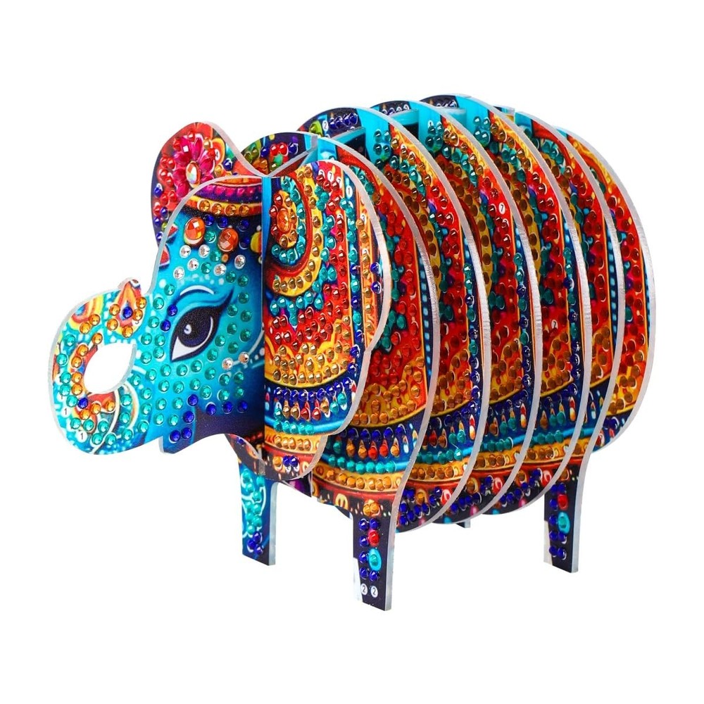 LSQFS 5D DIY Diamond Painting Coaster, Art Kits for Adults, Elephant