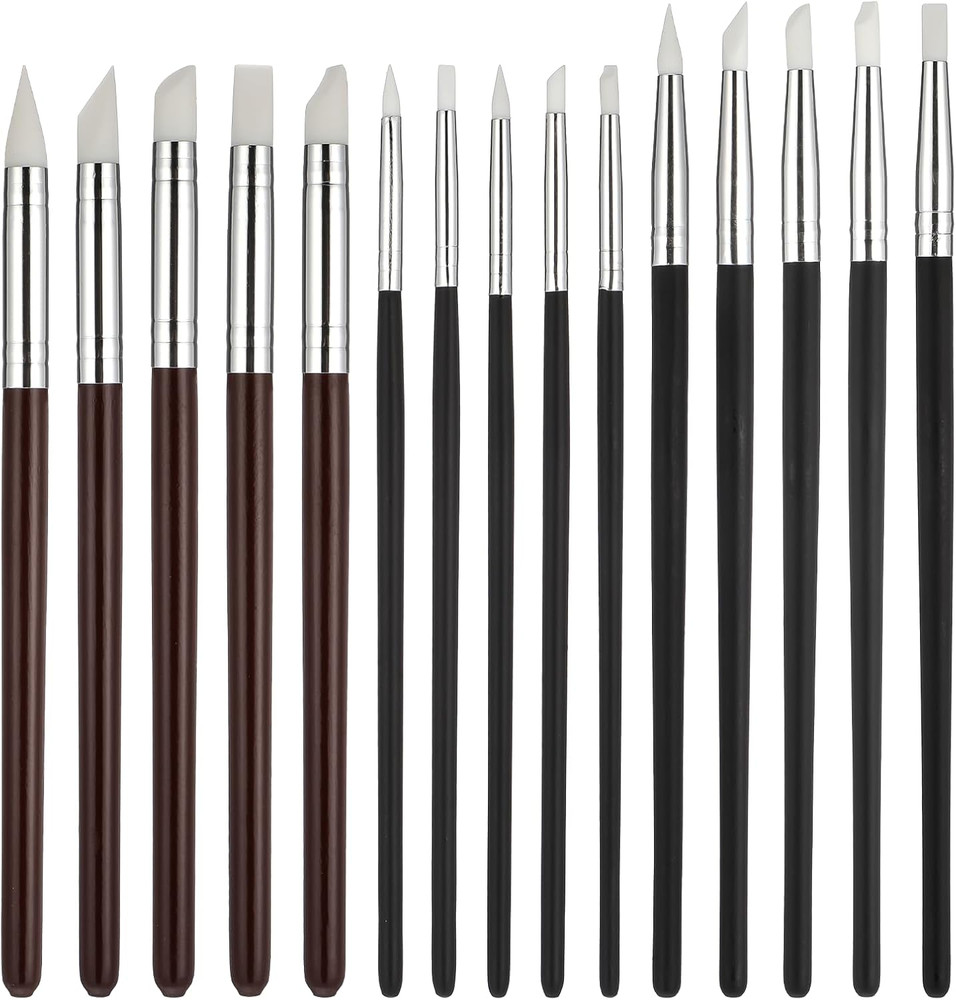 15pc Silicone Paint Brush Set Clay Sculpting Tools Rubber Pottery Nail Art 15