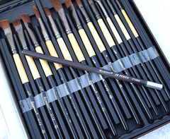 Giorgione 12 Pc Nylon Paint Brush Set With Different Tips and Sizes in Metal Box