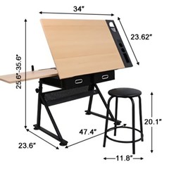 Drafting Drawing Table Desk 9 Levels Adjustable angle with Stool Arts Crafts