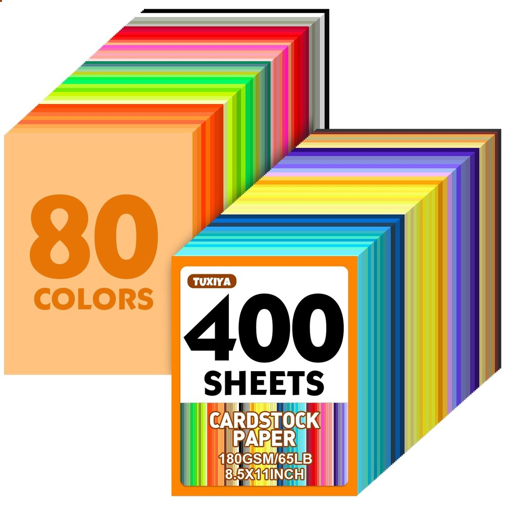 Colored Cardstock 400 Sheets 8.5 X 11 80 Assorted Colors 180 GSM GSM 65 Paper