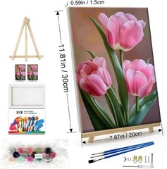 Adult Painting Kit Tulip Flowers Easel Acrylic Art Decor Gift Canvas 8×12 Inch