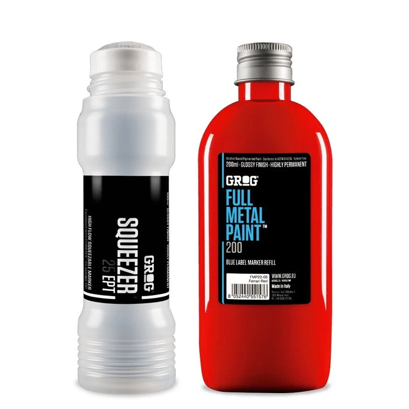GROG Full Metal Paint 200ml Paint Refill & 25EPT Squeezer Mop Marker Pack