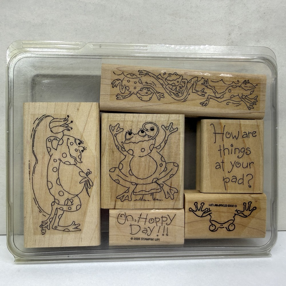 Stampin’ Up! Hoppy Day Frog Rubber Stamp Set 7 PC Wood Mounted Crafting Card