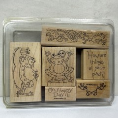 Stampin’ Up! Hoppy Day Frog Rubber Stamp Set 7 PC Wood Mounted Crafting Card