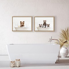 Sylvie Three Bears In Bubble Bath Neutral Style Framed 24L” x 18W” Natural