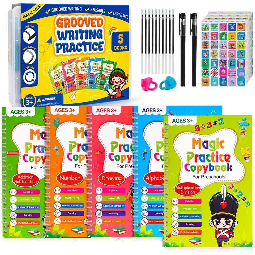 Magic Grooved Writing Practice Books for Kids Age 3-5 6-8, Reusable Large Siz…