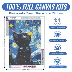 Yunnuo DIY 5D Diamond Painting 30 cm x 40 x 0.1 cm, D002-black cat 30x40cm