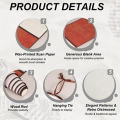 70.5″ x 12.6″ 2 Pcs Blank Hanging Scroll Paper Wood Rod, Dark Red