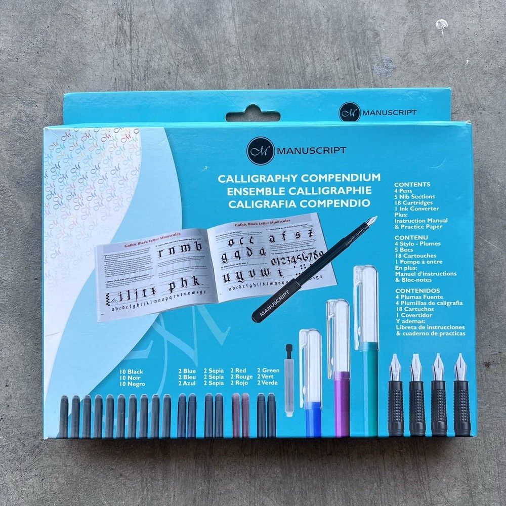 MANUNSCRIPT Calligraphy Compendium Set, Tin Box 4 Pens & 17 cartridges