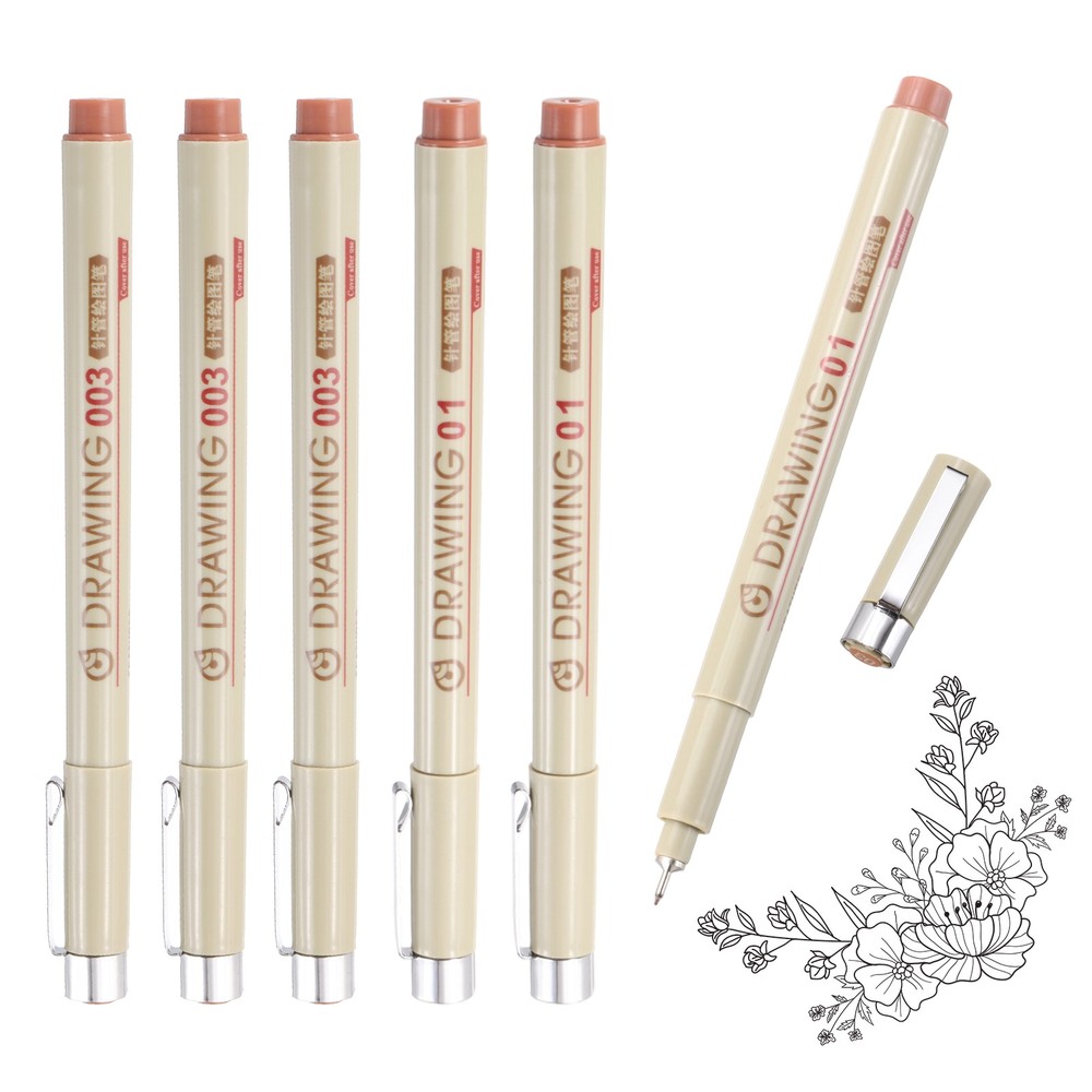 6Pcs 0.15/0.25mm Fineliner Ink Pens(Brown)