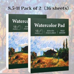 2 PCS Watercolor Paper Pad 36 Sheets 140lb/300gsm Thick Sketch 8.5×11 Inch