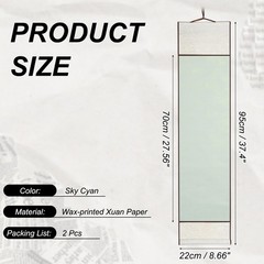 37.4″ x 8.7″ 2 Pcs Blank Hanging Scroll Paper Wood Rod, Sky Cyan