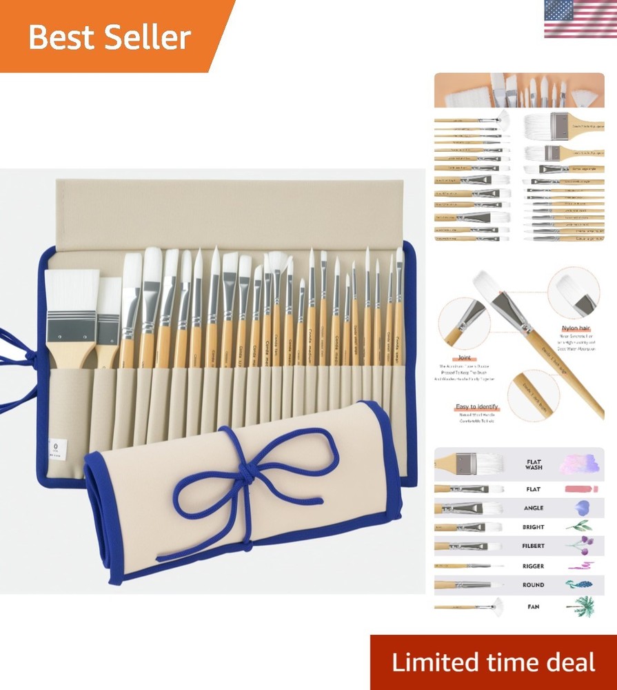 Versatile Nylon Paint Brushes Set of 24 – Ideal for Oil, Acrylic & Watercolor