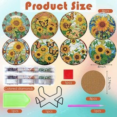 ijbnhd 8 Pcs Sunflower Diamond Art Coasters Kit, 4X4X0.1, Sunflower-1
