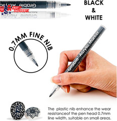 Black & White Extra Fine Tip Acrylic Paint Marker Set, 6 Pack, 0.7Mm Acrylic Pai