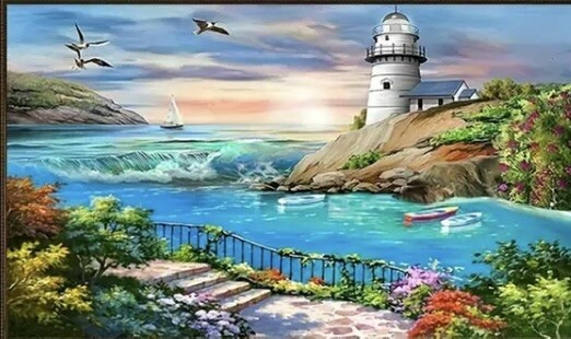 Lighthouse Landscape Diamond Painting Craft Kit-Size 7.8×11.8”