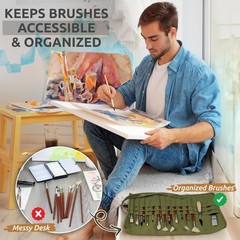 30-Slot Roll-Up Paint Brush Holder, Premium Canvas Brush Organizer for Artist…