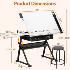 Adjustable Drafting Table for Artists – Drawing Table w/ Drawer & Outlet White