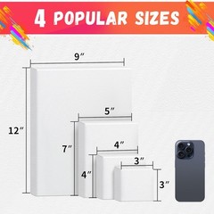 FIXSMITH Stretched Canvas for Painting, 3″x3″, 4″x4″, Multipack-4PK, White