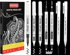 White Gel Pens Set of 7 – White Ink Pen Dual-Tip Acrylic Paint Pen Brush Tip …