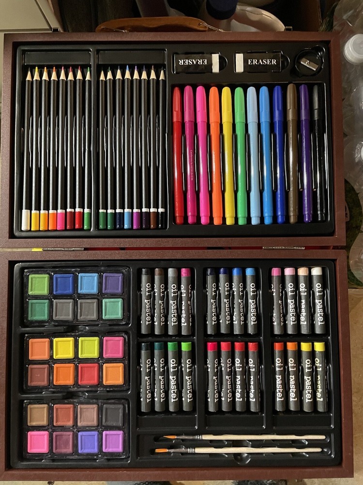 Art Supplies 81-Piece Deluxe Wooden Art Set Crafts Kit with Wooden Box “Joey”