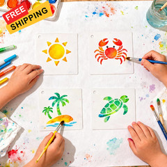 80 Pcs 3 Inch Summer Stencils for Painting, Reusable Beach 3 inches, White