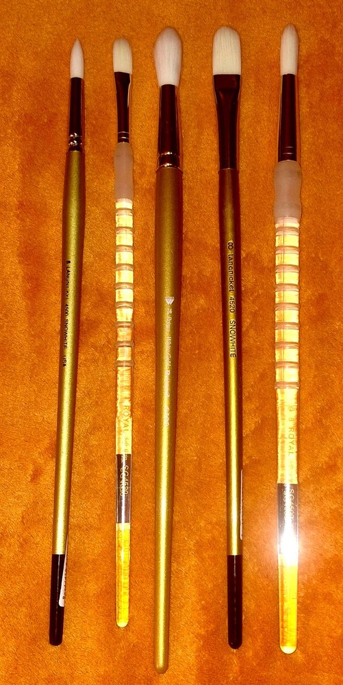 Lot of 5 NEW Artist Brushes acrylic watercolor round filbert long soft grip LOOK