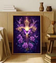 5D Golden Cross Diamond Art Kits for Adults 12×16 inches,
