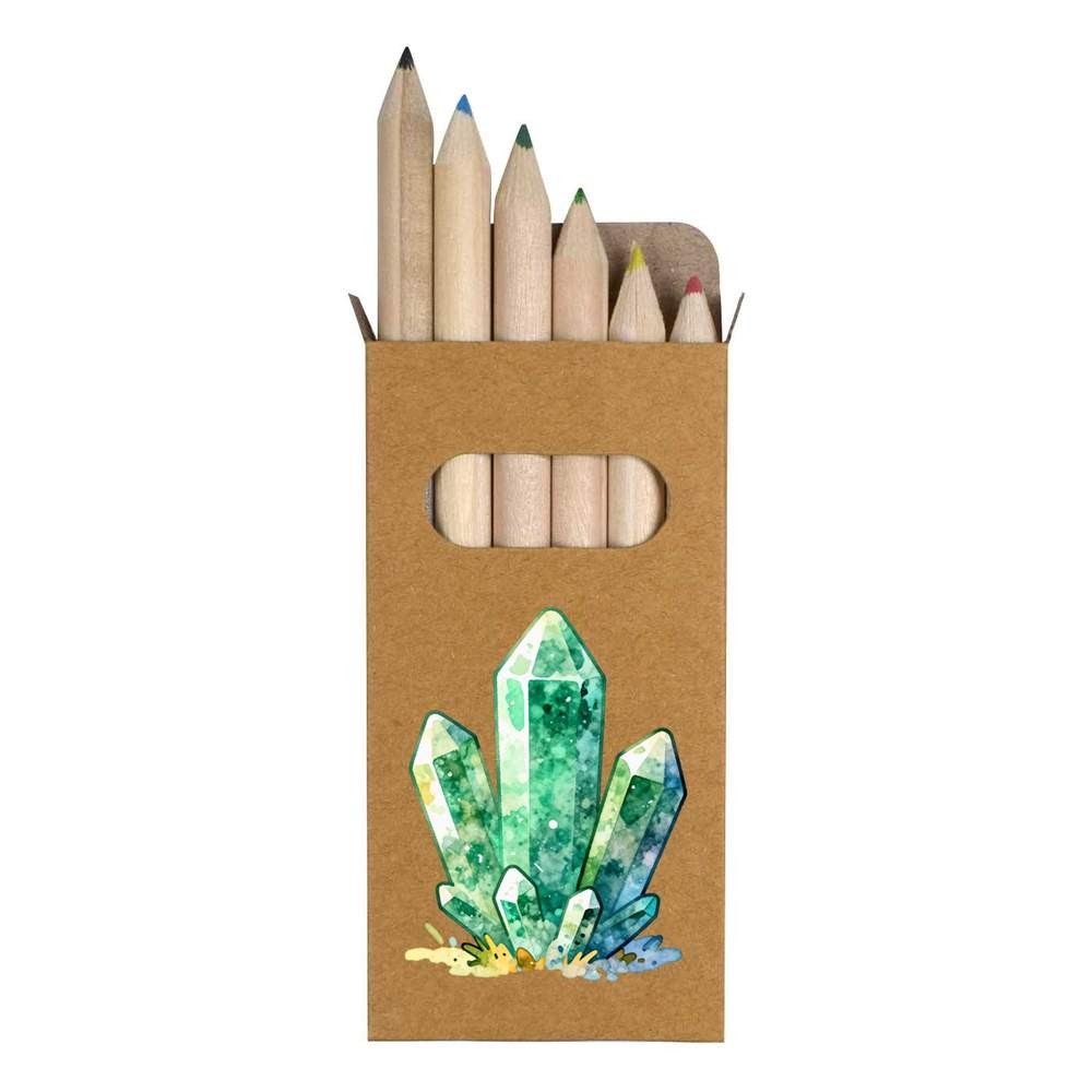 6 x ‘Emerald Cluster’ Short 85mm Pencils / Coloured Pencil Set (PE00095552)