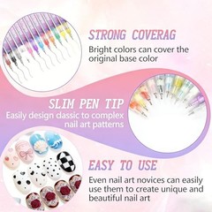 12 Colors Nail Art Marker Pens Set, Nail Markers for Nail Art, Suitable for