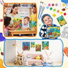 4 Pack Paint by Numbers for Kids Ages 4-8 8-12, Pre-Drawn Canvas Painting Kit…