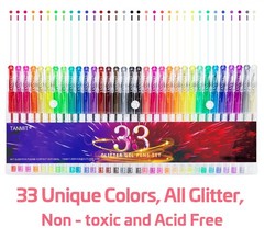 TANMIT Glitter Gel Pens, 33 Colors Neon 33 Count (Pack of 1), 33