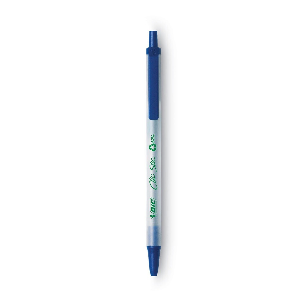Bic Ecolutions Clic Stic Retractable Ballpoint Pen Blue Ink 1mm Medium Dozen