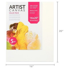 Stretched Canvas 16×20 Inch 5 Pack Premium Cotton Acid Free White Canvas for