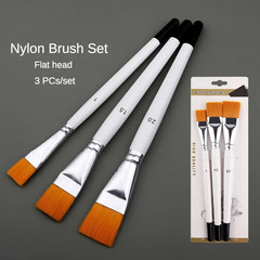 New Oil Painting Brush 3Pcs Big Flat Head 3Color Short Rod Set Nylon Hair Painti