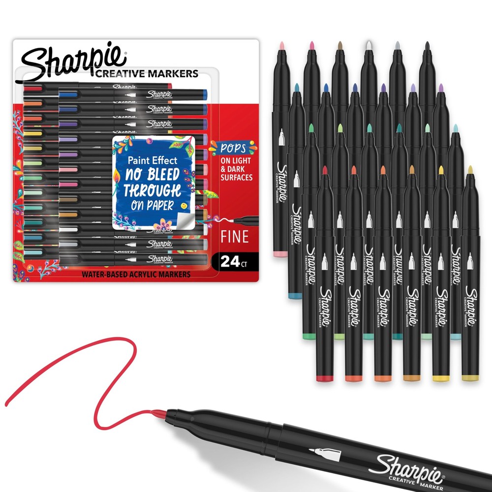 Creative Markers Variety Pack Water-Based Acrylic Fine Tip Assorted 24 Count