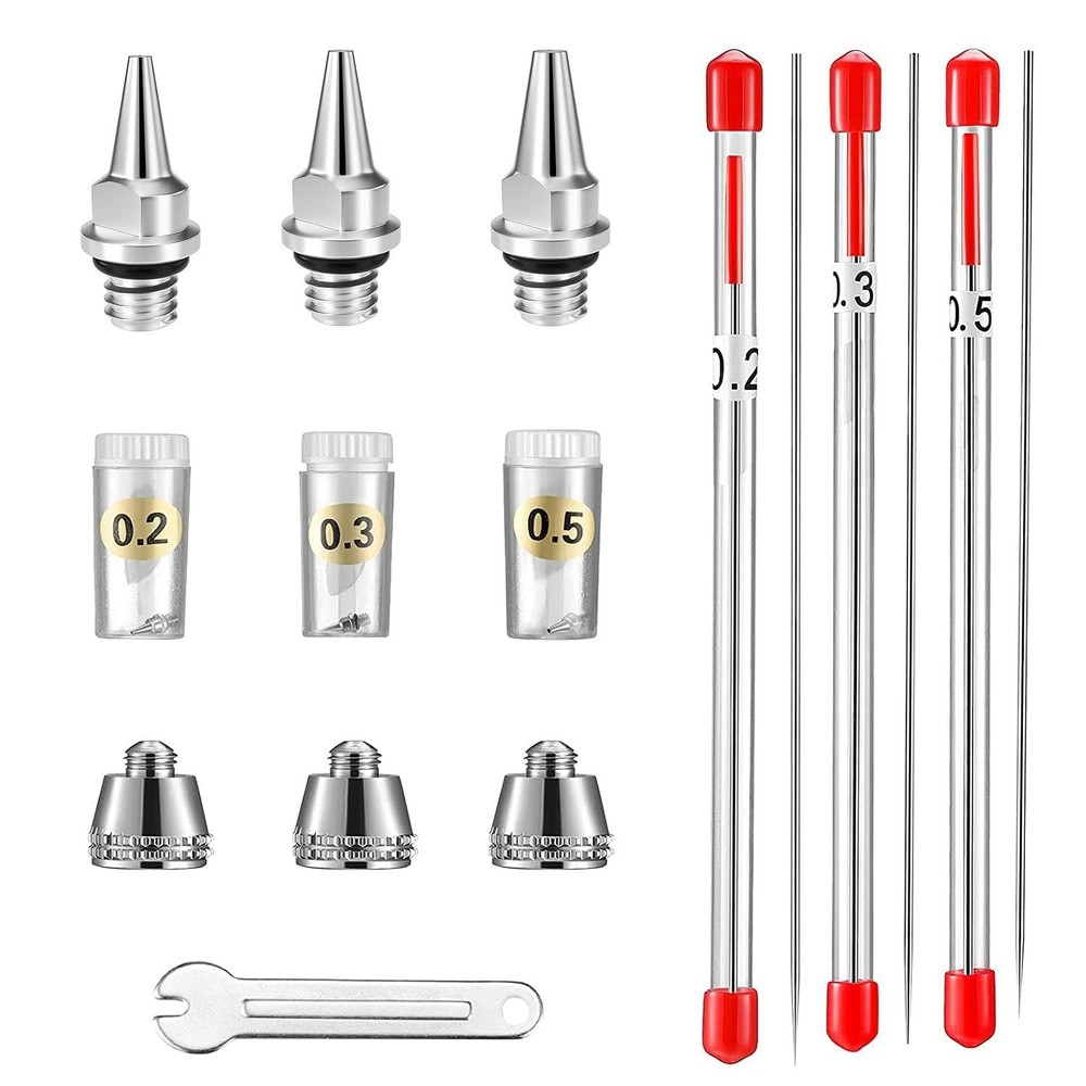 10 pcs Parts Kit with 0.2/0.3/0.5 mm Airbrush Nozzle ,Airbrush Needle,Airbrus