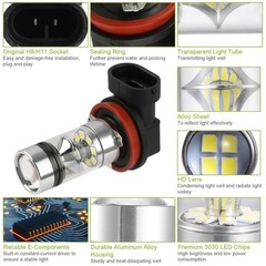2PCS 1000lm 100W H8/H9/H11 LED Fog DRL Light Bulb IP65 Water-Resistant 360° Beam