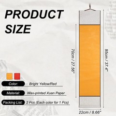 37.4″ x 8.7″ 2 Pcs Blank Hanging Scroll Paper Wood Rod, Bright Yellow/Red