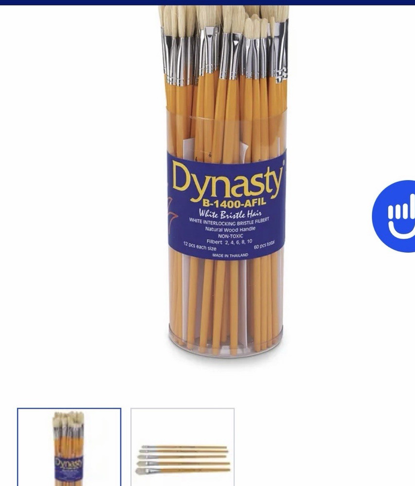 Dynasty Filbert Bristle Long Handle Acrylic Paint Brush Set 60 B-1400-AFIL