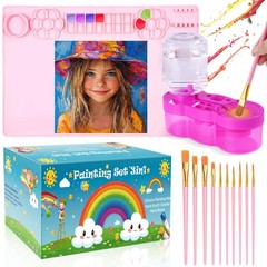 Silicone Painting Mat Set 23.6×15.75 Inch Pink Brush Cleaner 10 Brushes DIY