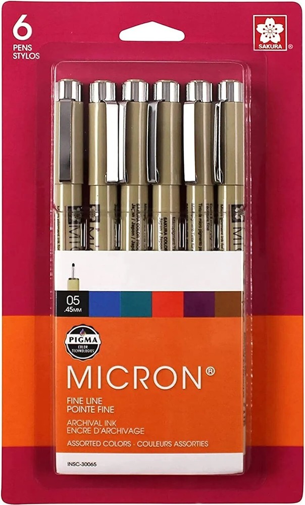 SAKURA PIGMA MICRON 05 Fine Line Pen Set .45mm – Assorted Colors #30065