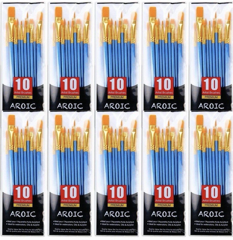 Acrylic Paint Brush Set, 10Packs / 100Pcs Nylon Hair Brushes for All Purpose Oil