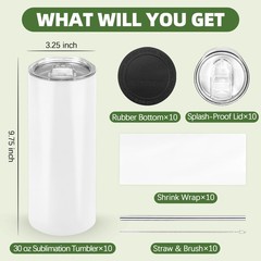 Joyclub Sublimation Tumblers 30 oz Blank Tumblers for Sublimation Skinny Bulk…